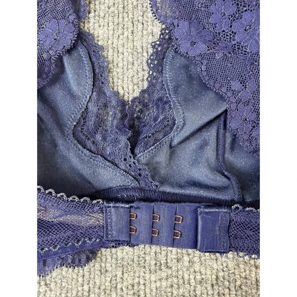 Victoria's Secret‎ Dream Angels Navy Blue Lace Velvet Bralette Wireless Bra M